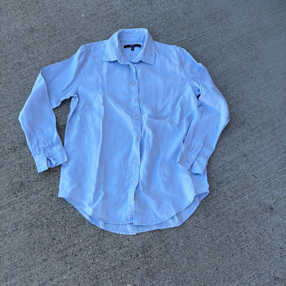 Quince 100% European Linen Button Down Shirt Light Blue XS Long Sleeve